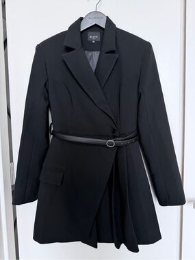 BLVCK Paris Women’s Pleated Belted Lined Suit Dress Black Size XS